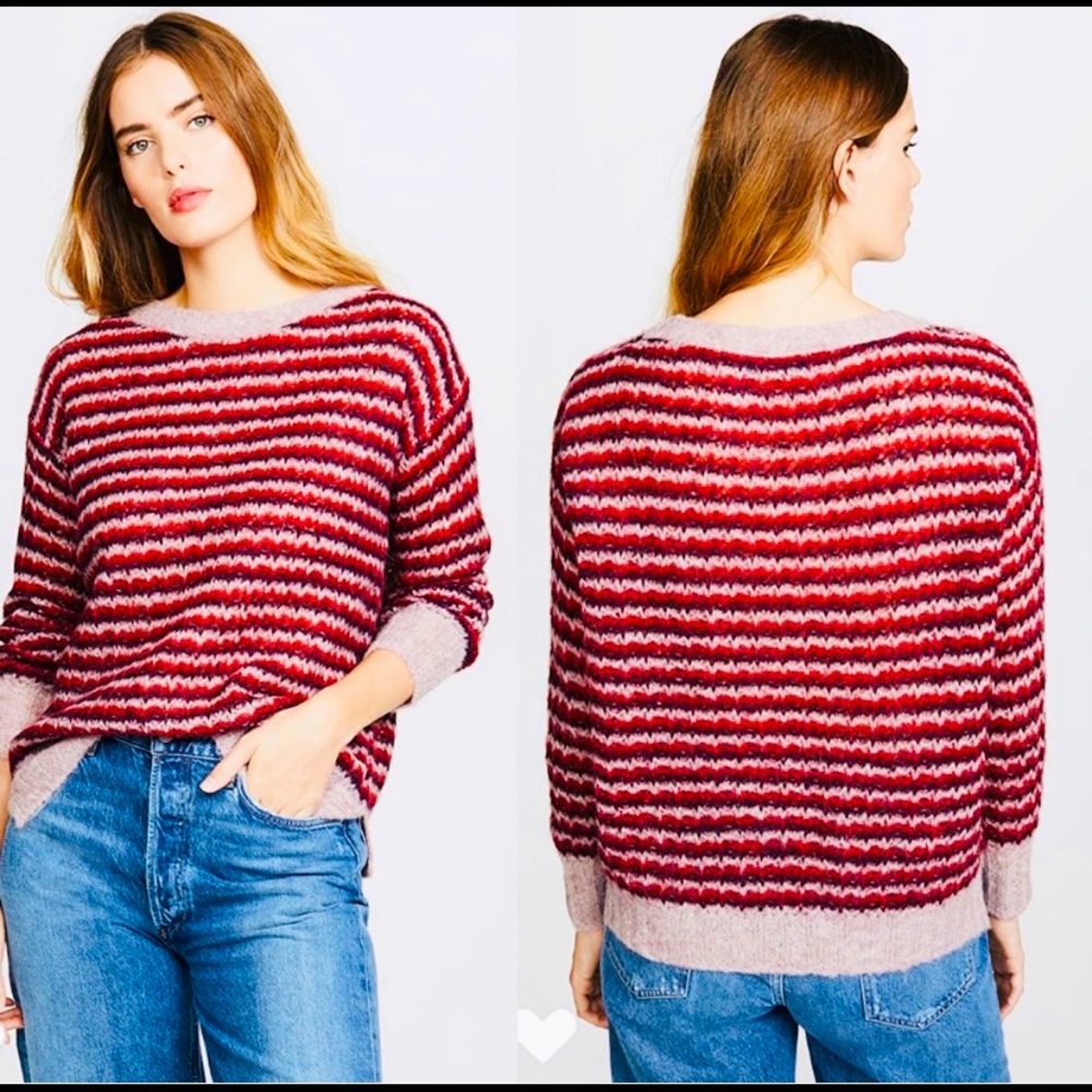Theory Red and White Striped Sweater